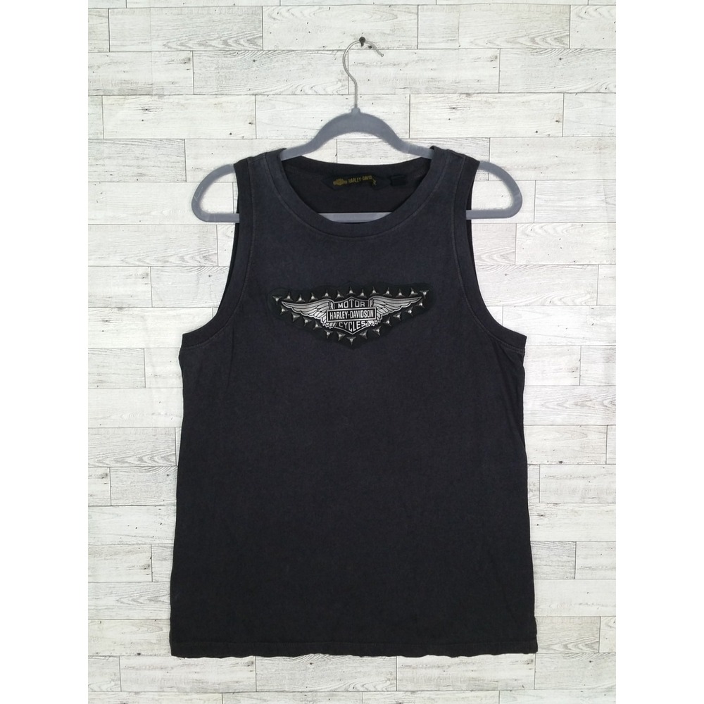 Women's Harley Davidson Studded Wing Muscle Tank Top Size XL Gray Biker
